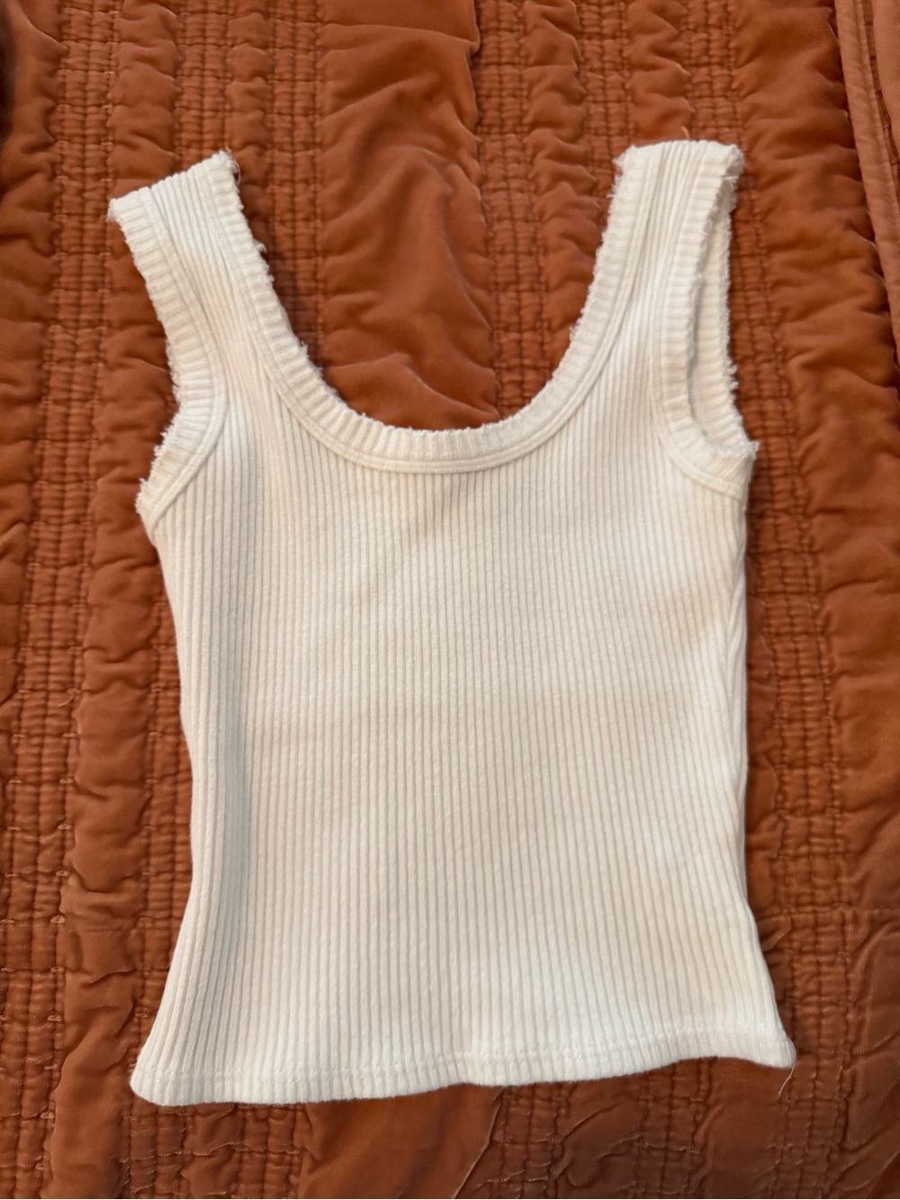 Urban Outfitters Ribbed Scoop Tank Top in Cream